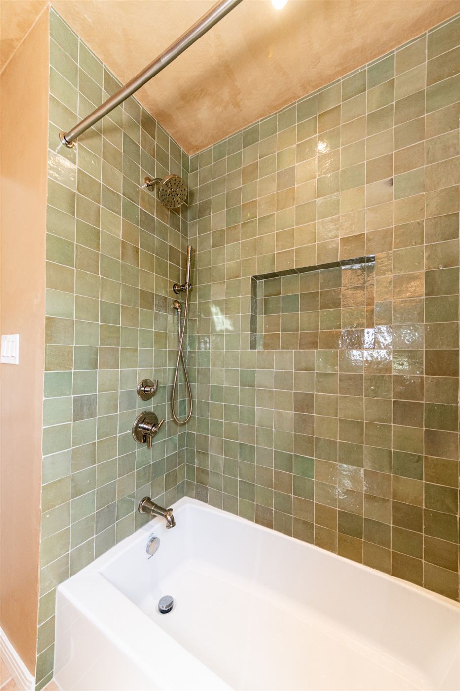 Woodland Hills bathroom — custom oak double vanity with white quartz countertop, by ARKO Remodeling
